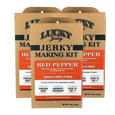 Jerky Making Kit | Pack of 3 | 12 oz. Box | Red Pepper Flavor | Sweet & Hot Combination | Punch Of Heat | Coarse & Fine Ground Cayenne Pepper Blended With Brown Sugar | Easy To Assemble | Fun Family Project | Seasons 20 LBS. Of Meat